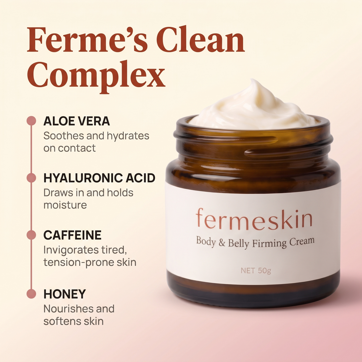 Fermeskin Smooth & Tightening Cream - Ferme's Clean Complex Ingredients