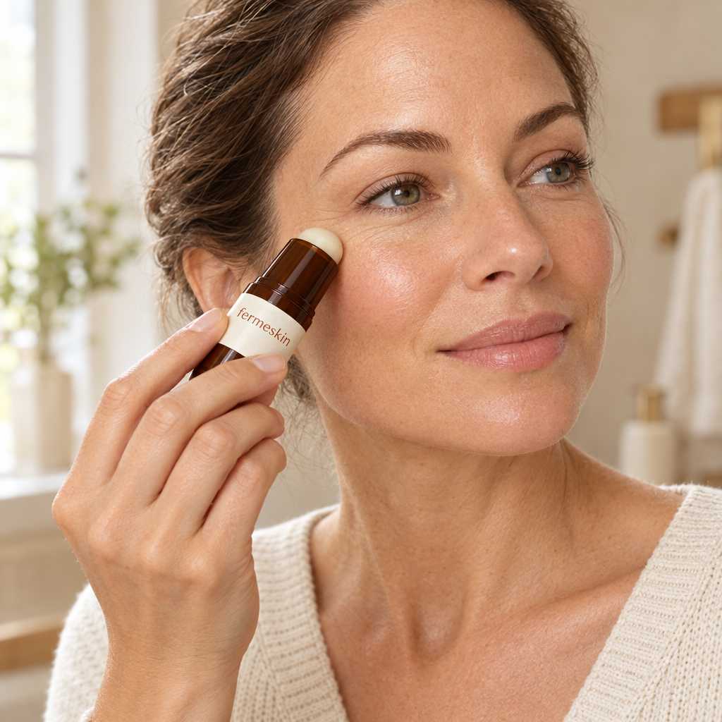 Woman gliding the Collagen Firming Balm under her eye