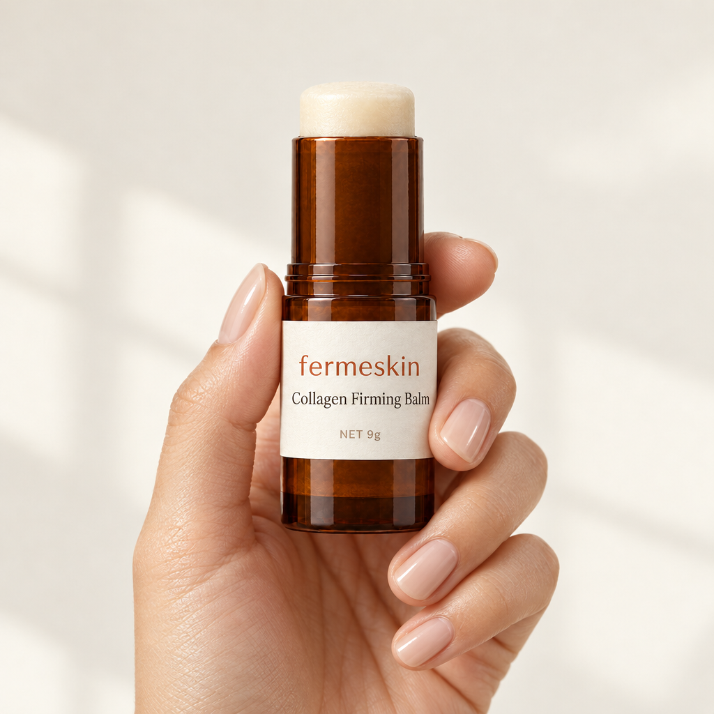 Hand holding the Fermeskin Collagen Firming Balm